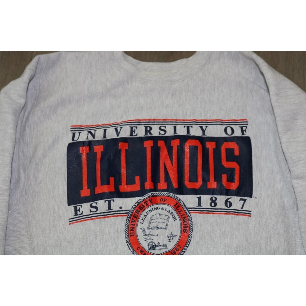 Vintage Champion Reverse Weave University of Illinois Sweatshirt Gray Large USA